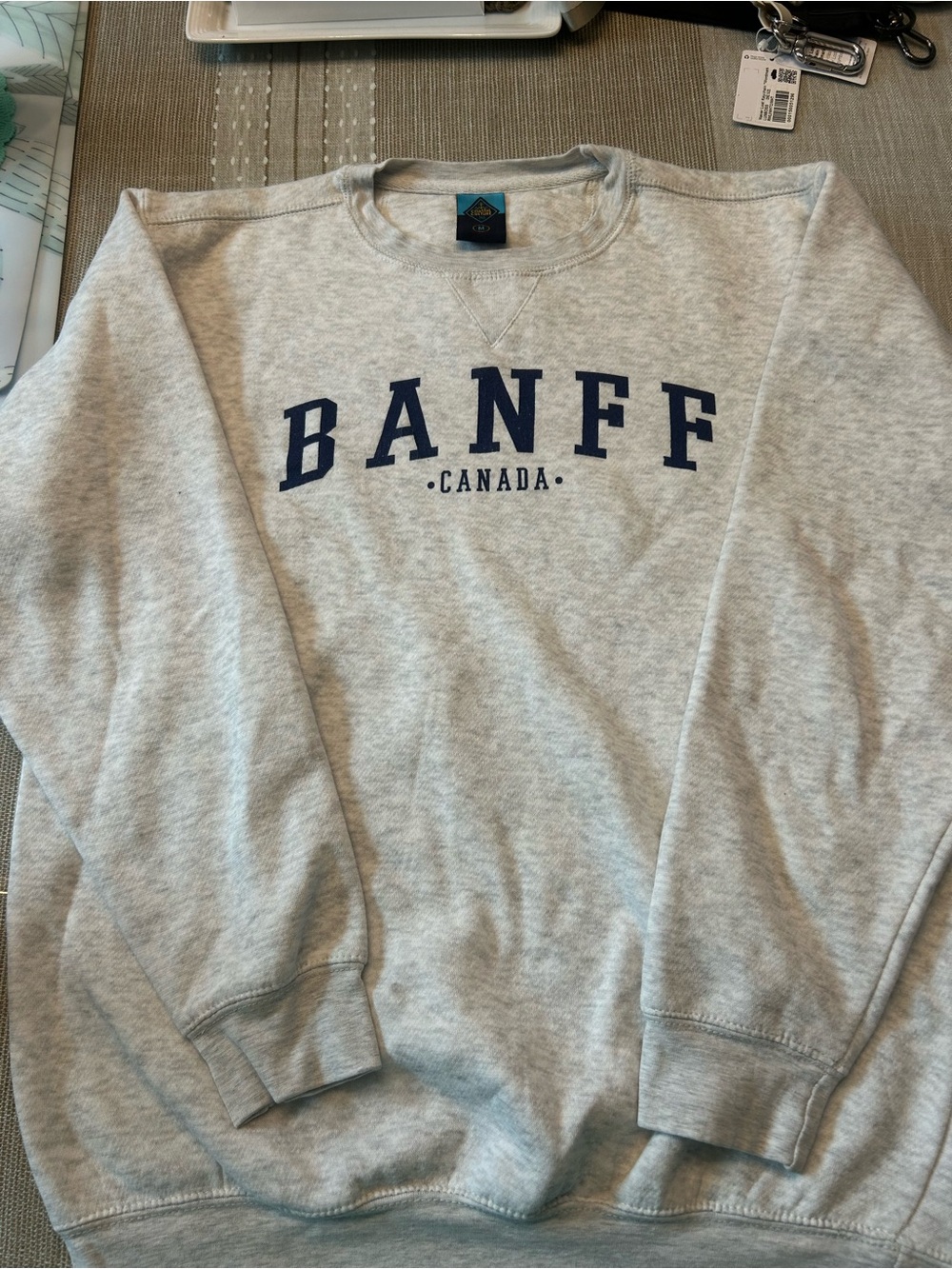 Banff Canada Crewneck Sweatshirt - Light Gray with Navy Logo